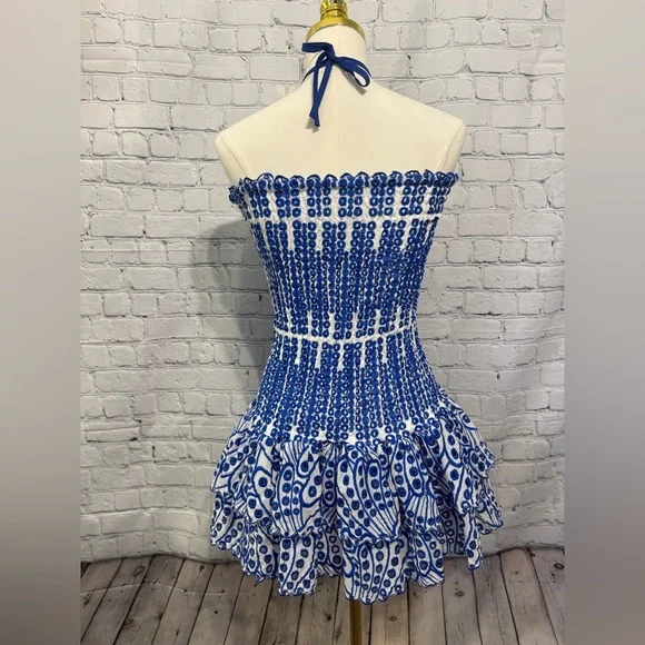 Blue and White Halter Dress - Picture 3 of 6